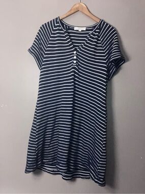 LOFT Navy and White Striped Short Sleeve Tunic dress size large